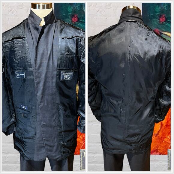 Vintage Burberry Suit 43L 36x32 Slate Blue Plaid Super 100s Designer Luxury - Picture 9 of 16